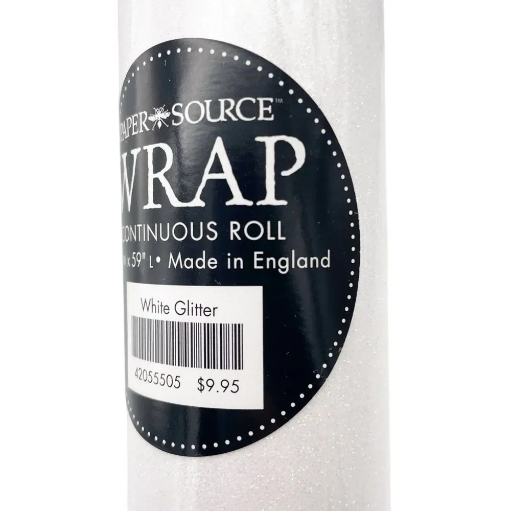 NWT Paper Source White Glitter Wrapping Paper Roll 27.5”x59” Designer Gift Wrap